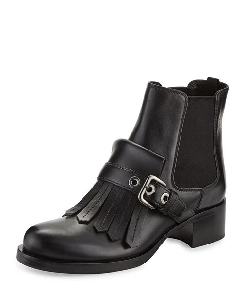 prada leather kiltie chelsea boot black